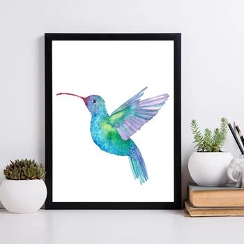 Akvarel Kolibrík Wall Art Tlač A Poster Vták Plátno Na Maľovanie Kolibrík Obrázok Dekorácie