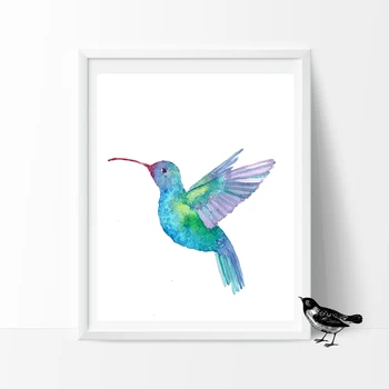 Akvarel Kolibrík Wall Art Tlač A Poster Vták Plátno Na Maľovanie Kolibrík Obrázok Dekorácie