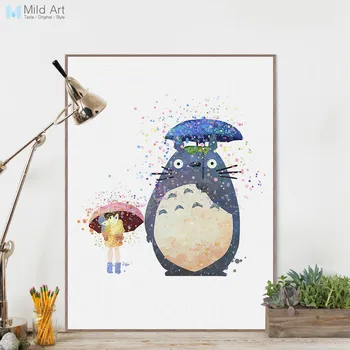 Akvarel Miyazaki Komiksu, Anime Totoro Kawaii Zvierat Plátno A4 Umenia, Tlače, Plagát Na Stenu Obrázok, Detská Izba Decor Maľovanie Bez Rámu
