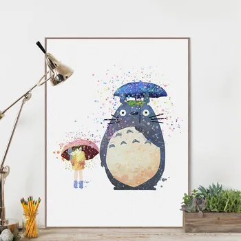 Akvarel Miyazaki Komiksu, Anime Totoro Kawaii Zvierat Plátno A4 Umenia, Tlače, Plagát Na Stenu Obrázok, Detská Izba Decor Maľovanie Bez Rámu