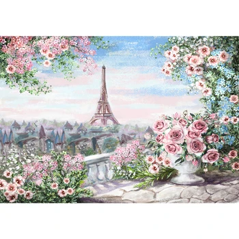 Allenjoy fotografie pozadie Jar farebné Parížskej Eiffelovej Veže ružový Kvet olejomaľba photocall svadobné pozadí