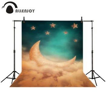 Allenjoy fotografie pozadie Zelené nebo zlaté päť-špicaté hviezdy, mesiac retro mraky pozadí photo studio fotoaparát fotografica