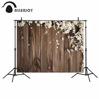 Allenjoy jar malé biele kvety na hnedé drevené dosky foto pozadie fondu strany photo booth strana pre fotografiu strieľať