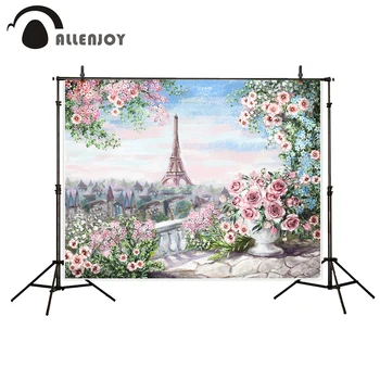 Allenjoy umelecké fotografovanie s Eiffelova veža pozadí estetické, romantické kvetinové svadobné olejomaľba backrop na foto hovor