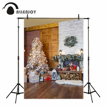 Allenjoy vianočné dekorácie pre domov Vianočný stromček krytý tehlovej steny drevené podlahy darček fotografické pozadie fondu