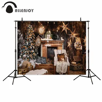 Allenjoy Vianočné fotografické pozadie vintage hviezdy strom drevené stoličky nové profesionálne pozadie photobooth photo studio