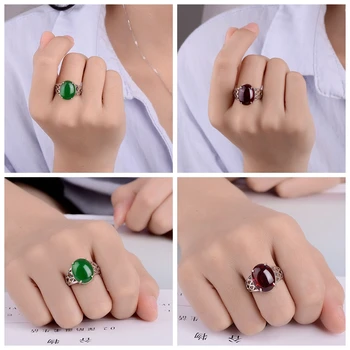 Almei Nastaviteľné Prstene pre Ženy, Ženy S Veľkými Oválnymi Červená Zelená Kameň Zásnubný Prsteň Strieborná Farba Šperky Bague Femme JZ148