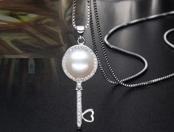 Almei zľavu 15% Kubických kľúčovej Perly, Prívesok, Náhrdelníky pre Ženy Crystal 925 Strieborný Náhrdelník Drahokamu Kúzlo Šperky Predaj JS2514