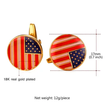 Americká Vlajka Kolo Klasické manžetové gombíky Pre Mužov Veľkoobchod Zlatá farba Vlajku USA Trendy francúzsky Košele Príslušenstvo C1996G