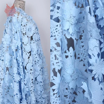 Americký štýl ružová modrá 3D kvetinovým nášivka ťažkej váhe kvetinové výšivky, čipky textílie pre šaty tissu telas doprava zadarmo SP4752