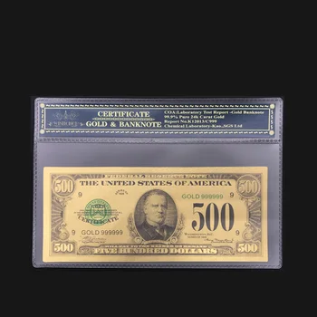 Amerika 24k Zlato, Bankovky NÁS 500 Dolárových Bankoviek v 24k Gold Falošné Papierové Peniaze S COA Rám Pre Zber
