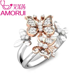 AMORUI Roztomilé ružové Zlato Butterfly Silver Ring Šperky, Strieborné CZ Narodeniny Kameň Snubné Prstene pre Ženy Strany Darček Dropshipping