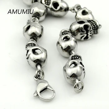 AMUMIU angry hlava lebka reťaz 50cm 12mm kostra náhrdelník krátke pre mužov rock šperky nové nerezové HZP112