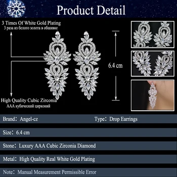 ANGELCZ Vyhlásenie Svadobný Dizajn Marquise Cubic Zirconia Crystal Dlho Luster Náušnice Svadobnej Bižutérie Pre Ženy AE147