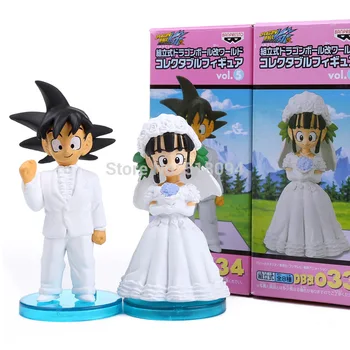Anime Dragon Ball Z Son Goku & ChiChi Svadobné PVC Údaje Hračky, Bábiky 8 cm sada 2