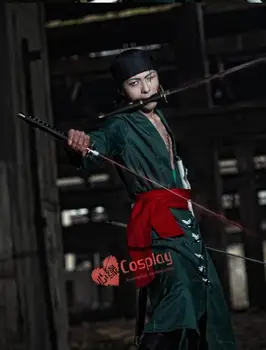 Anime JEDEN KUS cosplay Roronoa Zoro cos Halloween party Unisex kostým (kabát+nohavice+opasok+šál)