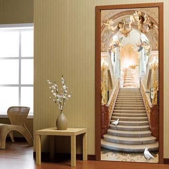 Anjel Schody Európskom Štýle Obývacej Izby 3D Dvere Nálepky nástennú maľbu, Tapety Nepremokavé PVC samolepiace Dvere Nálepky Maľovanie