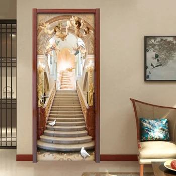 Anjel Schody Európskom Štýle Obývacej Izby 3D Dvere Nálepky nástennú maľbu, Tapety Nepremokavé PVC samolepiace Dvere Nálepky Maľovanie
