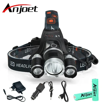 Anjoet Nabíjateľná Svetlometu 5000Lm xm-3 T6 Svetlomet vedúci svetlo Rybárske Lampa Lov Svietidla +18650 batérie +Auto/AC/Nabíjačku USB