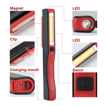 ANJOET Prenosné Svetlá Pen Mini lampa COB LED Baterku, USB Nabíjanie Pracovné Svetlo Magnetické Horák + USB adaptér + nabíjací kábel