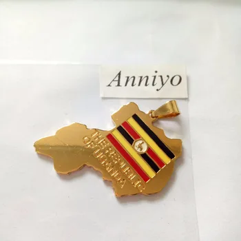 Anniyo Republika, Uganda Mapu Náhrdelník Prívesok Zlatej Farby, Šperky, Uganda National Flag #003210
