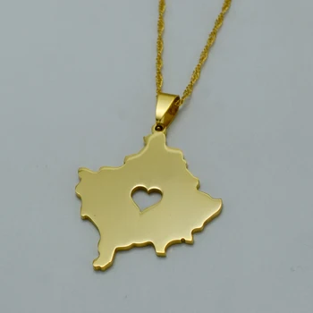 Anniyo Srdce Kosove Mapu Náhrdelník Zlatá Farba Šperky Kosoves Prívesok Šperky #003121