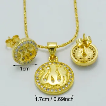Anniyo Zirconia Alah Náhrdelník/Náušnice pre Deti, Zlatá Farba CZ Islam Šperky Arabských Moslimských Náhrdelník pre Dieťa Darčeky #040802