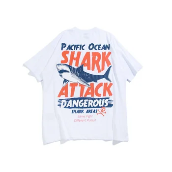 Aolamegs T-shirt Mužov Nebezpečné Veľký Žralok Vytlačené Krátke Sleeve Tee tričko Fashion Street Hip Hop Tvorivé Vrcholy Páry, T košele