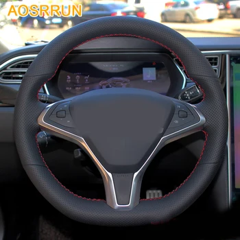 AOSRRUN Auto príslušenstvo Kože, Ručne šité Volante Vozidla Kryty Pre Tesla Model S X 2016