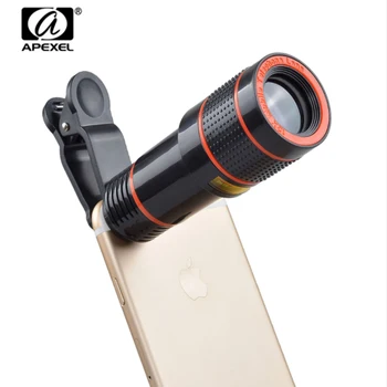APEXEL Hot Predaj Univerzálny 12X Zoom Optický Klip Teleobjektív Ďalekohľad, Fotoaparát, Objektív Pre Mobilný Telefón Objektív Fotoaparátu Priblíženie s statív
