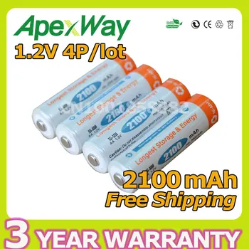 Apexway [Dostatočné Kapacity] 2100mAh AA NI-MH batérie 14500 4 KS/veľa nabíjateľná batéria 600 krát použitie Low self-absolutórium