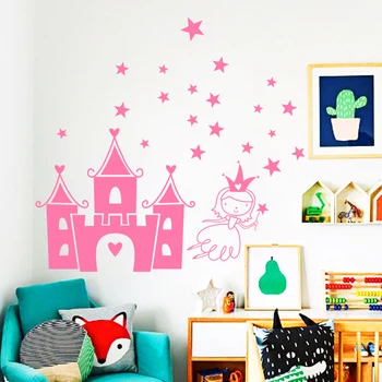 Art design domáce dekorácie princess lietanie v hrade cartoon stenu, nálepky vymeniteľné krásne hviezdy dom dekor obtlačky pre deti
