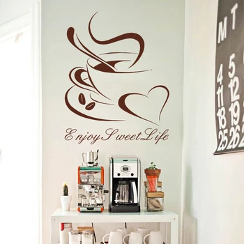 Art design lacné vinyl domáce dekorácie srdce šálku kávy stenu, nálepky dom dekor krásne bar odtlačkový v kuchyni bar alebo obchod
