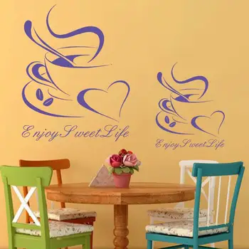 Art design lacné vinyl domáce dekorácie srdce šálku kávy stenu, nálepky dom dekor krásne bar odtlačkový v kuchyni bar alebo obchod