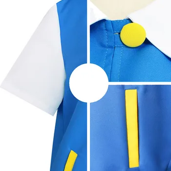 Ash Ketchum Kostýmy Pocketmon trainerCosplay Bunda Japonské Anime Popola Tričko Rukavice, Klobúk Loptu Modrá Biele Cartoon Pikachu Dospelých