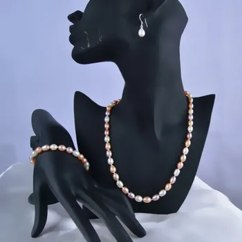 ASHIQI Pearl Šperky sady, 7-8MM Multi Ryža Prírodné Sladkovodné Perlový Náhrdelník Náramok Náušnice 925 sterling silver šperky