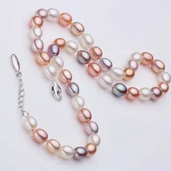 ASHIQI Prírodné Perlový Náhrdelník Sladkovodných Perál pre ženy s 7-8mm farba pearl Šperky darček 925 strieborná spona