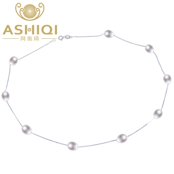 ASHIQI Reálne 925 sterling silver náhrdelník White pearl náhrdelník 7.5-8 mm Prírodné Sladkovodné perly Šperky pre Ženy