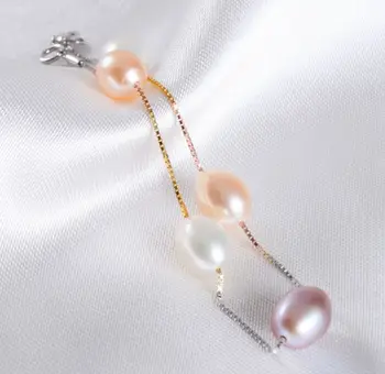 ASHIQI Skutočné 925 Sterling Silver Náramok , Prírodné sladkovodné perly kúzlo náramok pre ženy darček