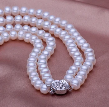 ASHIQI Skutočné Prírodné Sladkovodné Perly Náhrdelníky Pre Ženy s Prackou 2 Riadky Perly Šperky Matky DARČEK