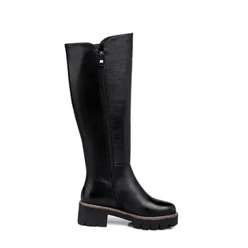 Asumer Plus veľkosť 34-43 nové módne pu+originálne kožené topánky kolo prst platformu topánky dámske jesenné zimné kolená vysoké čižmy, topánky