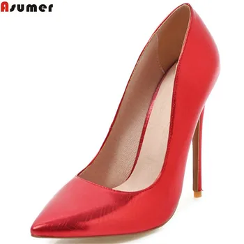 ASUMER červená ružová módne ukázal prst plytké elegantné ženy, svadobné topánky tenké päty super high 12 cm topánky žena, veľká veľkosť 33-44