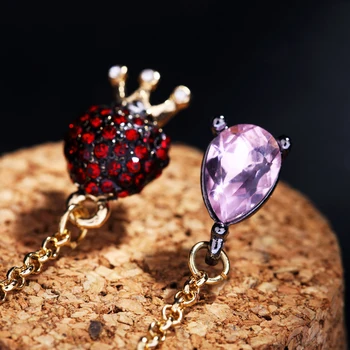 Asymetrický Osobné Náušnice Kórea Módne Fialové Waterdrop Red Crystal Srdce Prívesok, Náušnice, Šperky