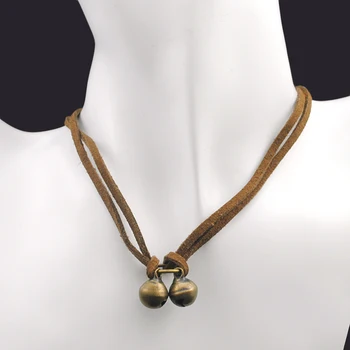 ATGO Módne Ženy Kožený Náhrdelník S Bell Hnedé Vintage Šperky Pekné Chokers False Náhrdelník Pre Ženy Golier Šperky BN398
