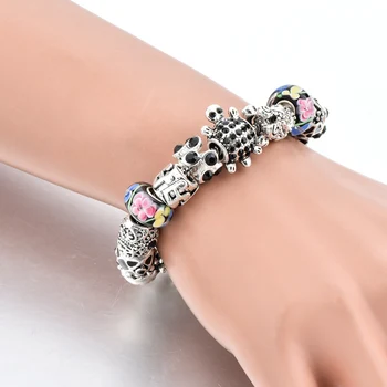 Athina Black Crystal korálky Kúzlo Náramky & Bangles Strieborné Farebné Náramky Pre Ženy, Svadobné DIY Šperky pre pulsera feminina