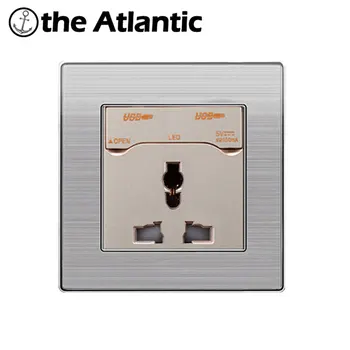 Atlantic 3 Otvor Univerzálne Napájacie Zásuvky s Dual USB Nabíjanie Port Pre Mobilné Výstup 5V 2.1 Sieťovej Zásuvky Nehrdzavejúcej Ocele