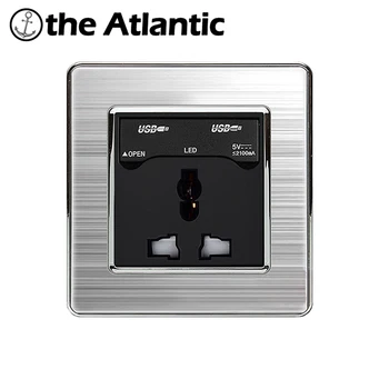 Atlantic 3 Otvor Univerzálne Napájacie Zásuvky s Dual USB Nabíjanie Port Pre Mobilné Výstup 5V 2.1 Sieťovej Zásuvky Nehrdzavejúcej Ocele