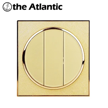 Atlantic Prepínač 3 Gang 1 Spôsob Veľké Tlačidlo M Zrkadlo Kruhu Light Switch Zlato vypínač Interrupteur 10A Stenu Prepínače