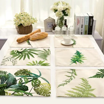 Atrament-umývanie zelené listy placemat Textílie dráha Stôl dekorácie mat Kuchyňa Posavasos Manteles individuales Onderzetters HK008