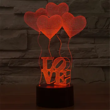 AUCD 3D tvare Srdca Balón LÁSKY Nočné Osvetlenie, Lampy, Farebné Akrylové Domov Spálne Dekorácie valentínsky Darček -10N